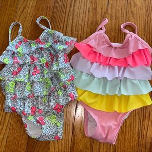 2 X Baby Gap Girl 6-12 Months Ruffle Swimsuits